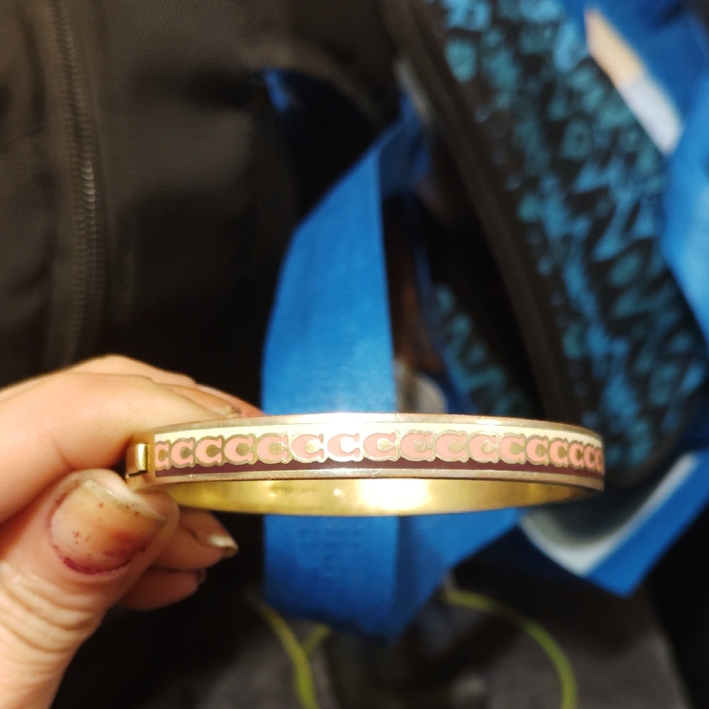 Gold and Pink Enamel Bangle